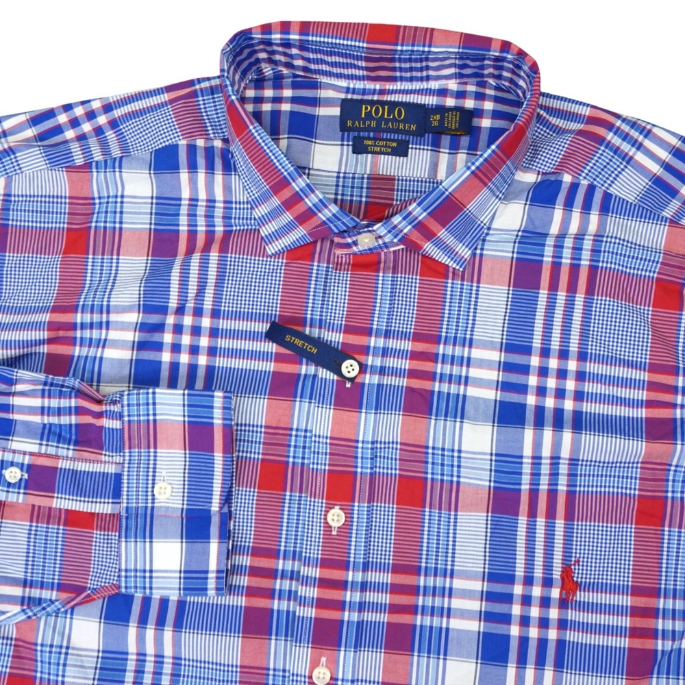 NEW Polo Ralph Lauren Button Down Shirt Mens 2XB Blue Red Plaid Stretch 
 Pony
